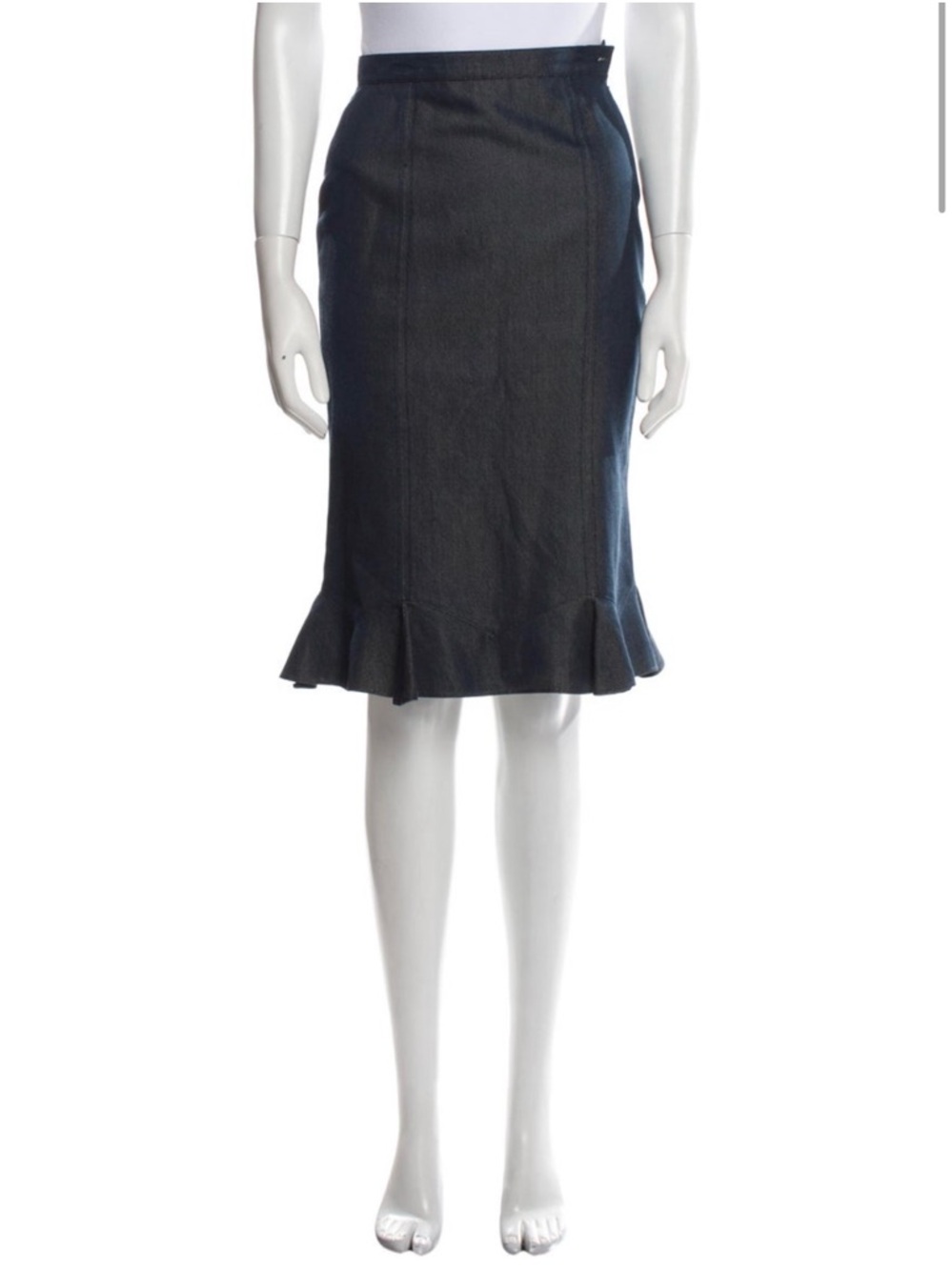 Dark Gray Ruffle-Hem Pencil Skirt